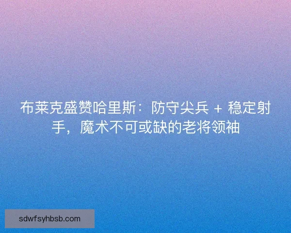 布莱克盛赞哈里斯：防守尖兵 + 稳定射手，魔术不可或缺的老将领袖